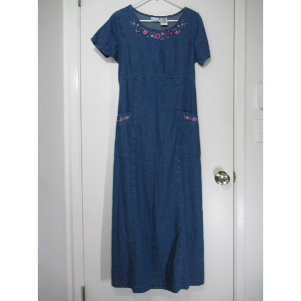 Bobbie Brooks Short Sleeve Denim Embroidered Maxi Dress NWT Size S VTG 90's